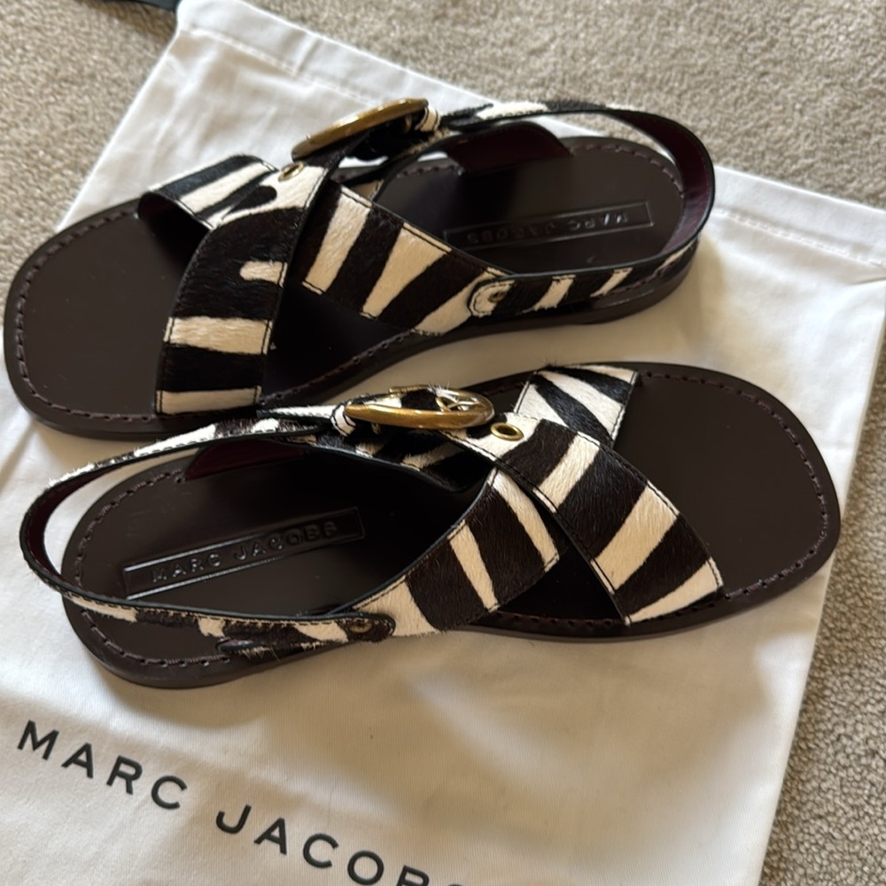 NEW Marc Jacobs Haircalf Zebra Slingback Sandals - Size EU40 / US10 - Picture 3 of 9